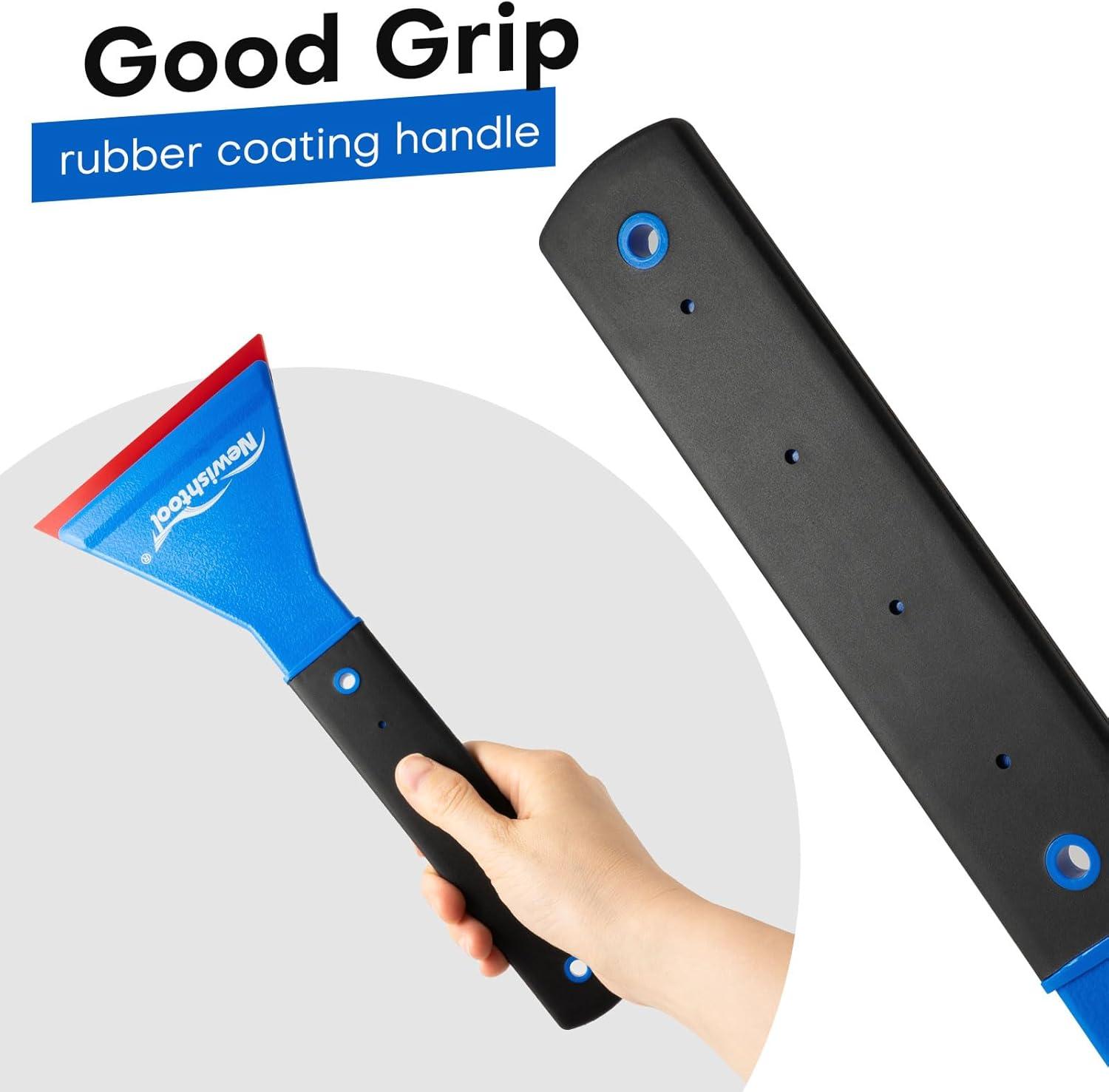 imageNEWISHTOOL Window Tint Squeegee Rubber with Handle 3 PCS Different Durometer Blades Long Handle Rubber Squeegee Water Wiper Swiper for Windshield Cleaning Window Film Application PPF Installation