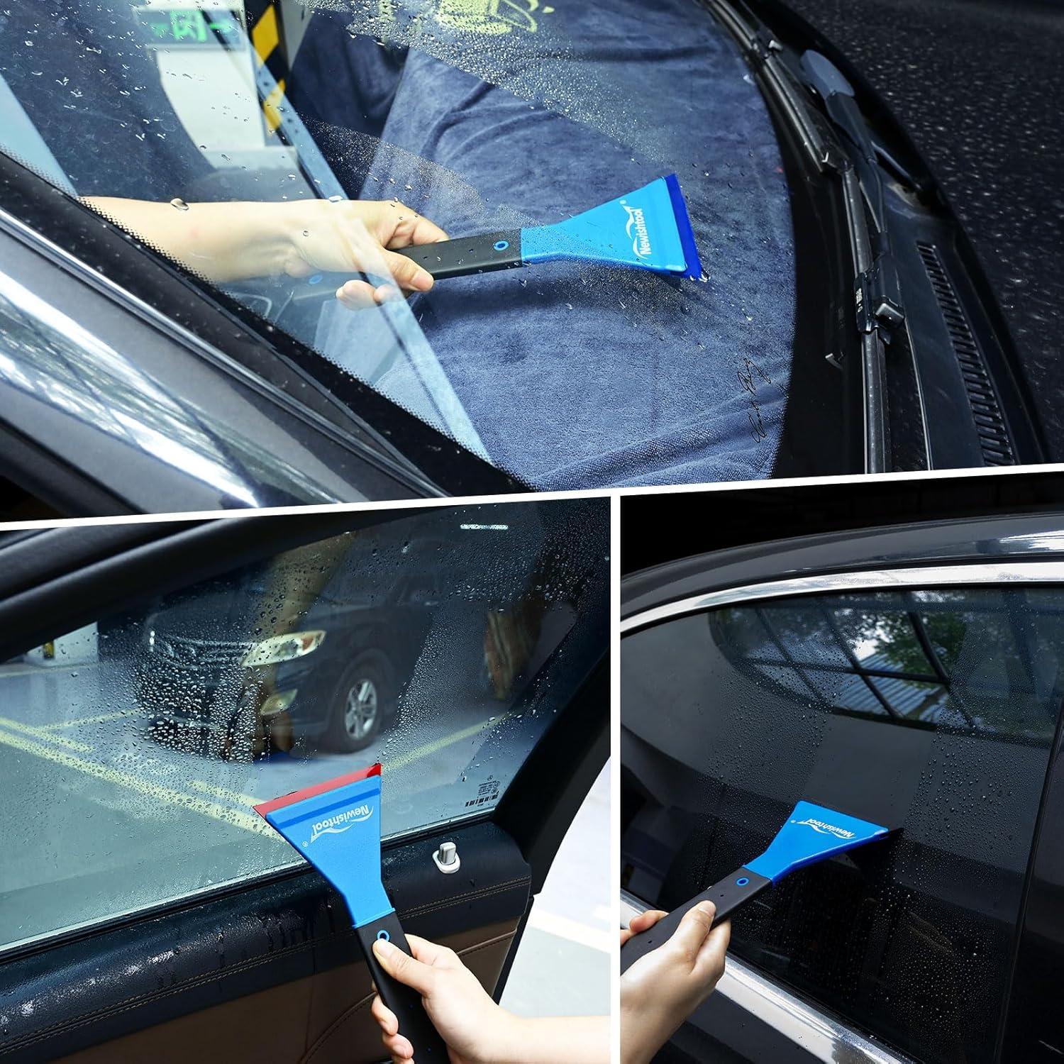 imageNEWISHTOOL Window Tint Squeegee Rubber with Handle 3 PCS Different Durometer Blades Long Handle Rubber Squeegee Water Wiper Swiper for Windshield Cleaning Window Film Application PPF Installation