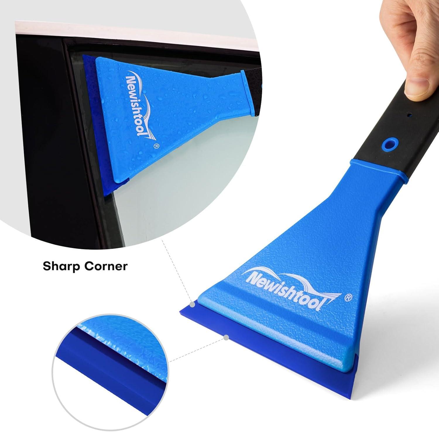 imageNEWISHTOOL Window Tint Squeegee Rubber with Handle 3 PCS Different Durometer Blades Long Handle Rubber Squeegee Water Wiper Swiper for Windshield Cleaning Window Film Application PPF Installation