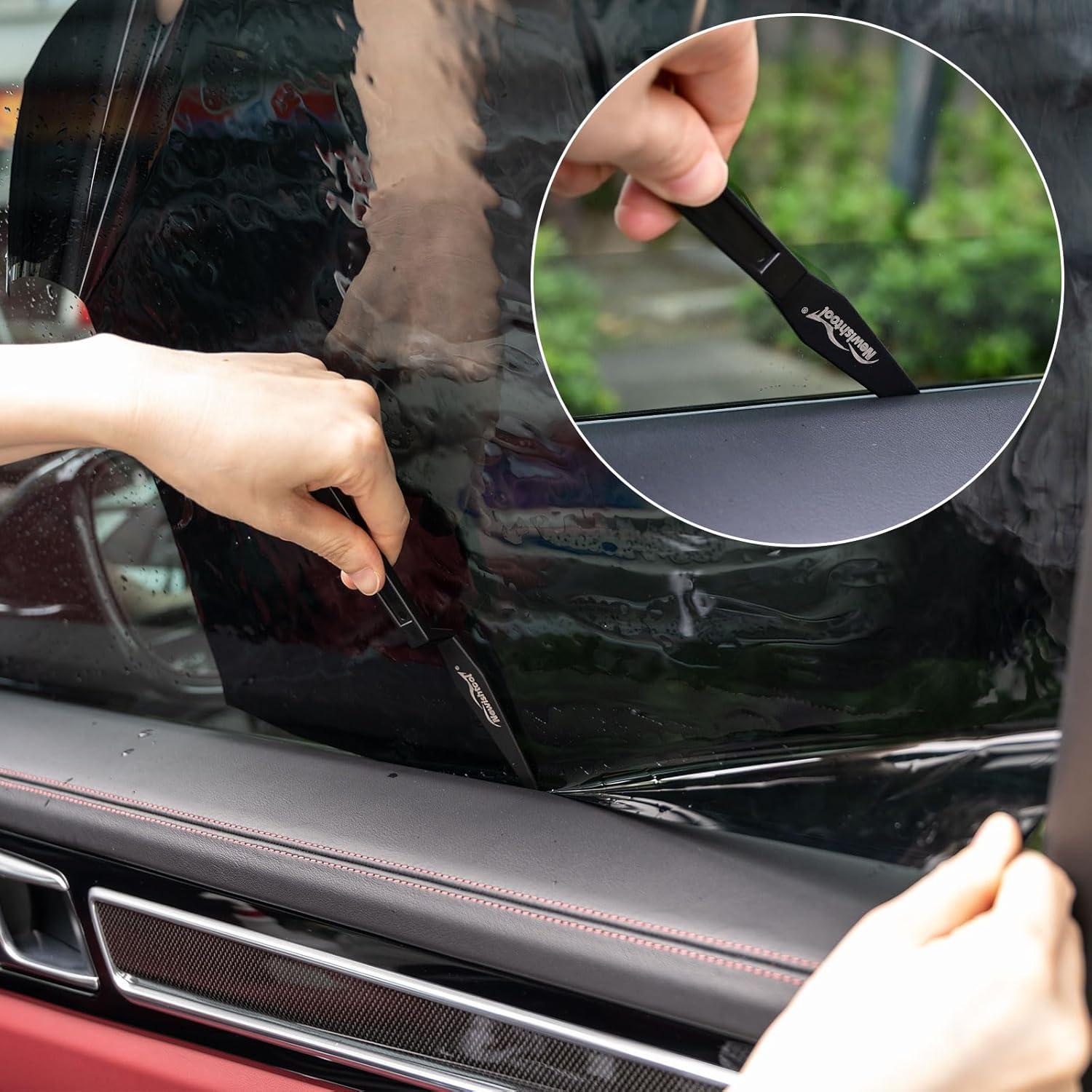 imageNEWISHTOOL Window Tint Tool 5 PCS Black Corner Squeegee with Long Handle and Flat Lip for Window Tinting Film InstallationBlack