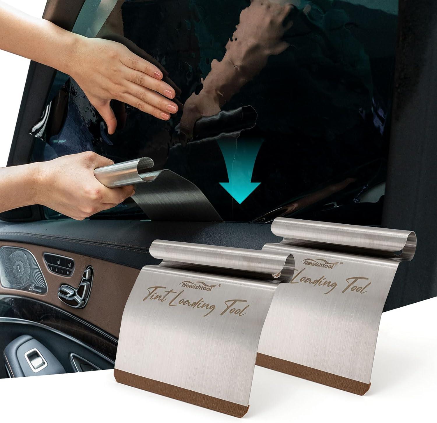 imageNEWISHTOOL Window Tint Tool Film Loading Tool 2 PCS Stainless Steel Speed Loader Auto Window Film Install Tool Top and Bottom Speed Loader Window Glass Sun Protection Film Tinting Tool