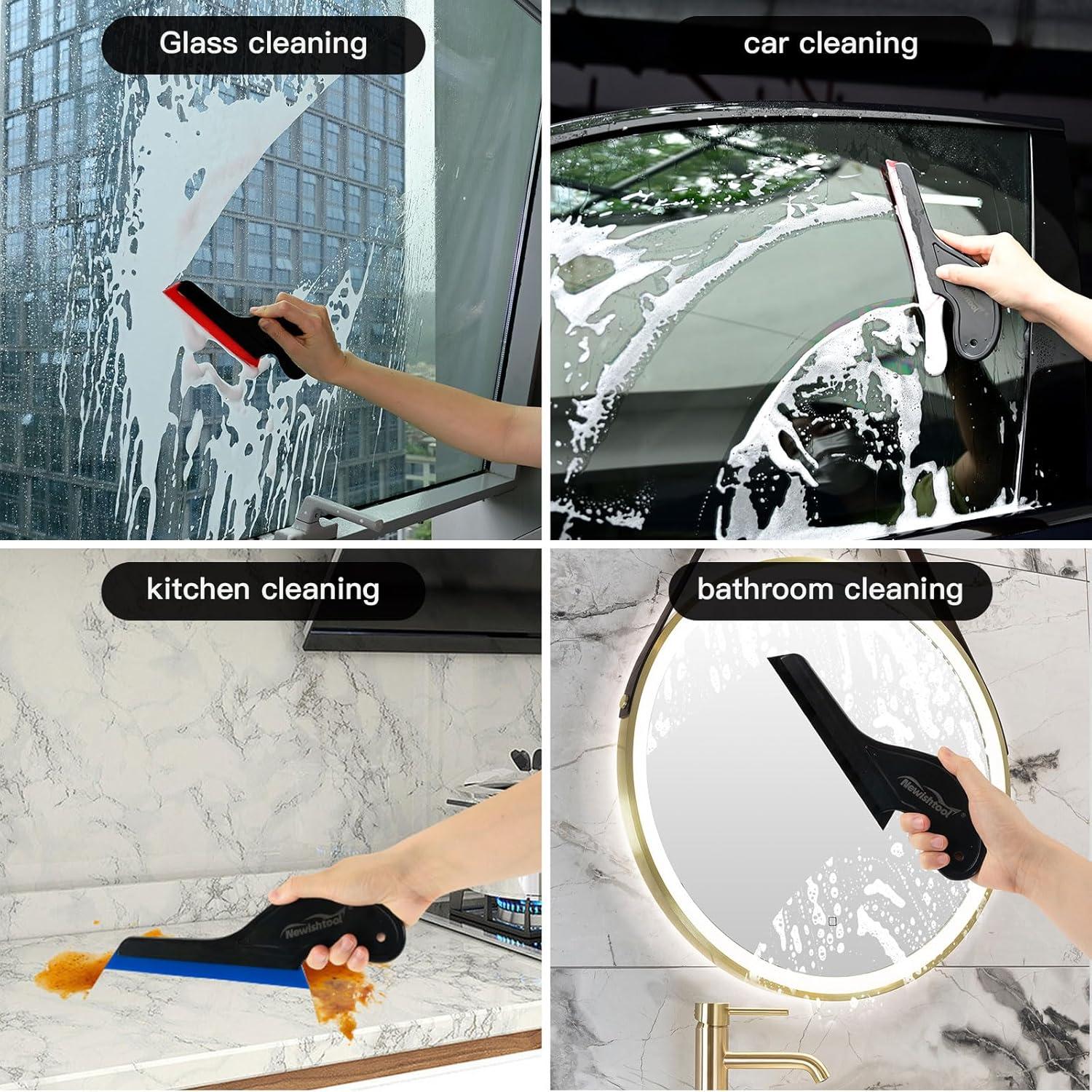 imageNEWISHTOOL Window Tint Tools 3 PCS Side Wiper Swiper Silicone Squeegee Car Squeegee Water Blade with Long Handle for Auto Window Tinting Glass Film Installation Windshield Cleaning ampamp Water Removing
