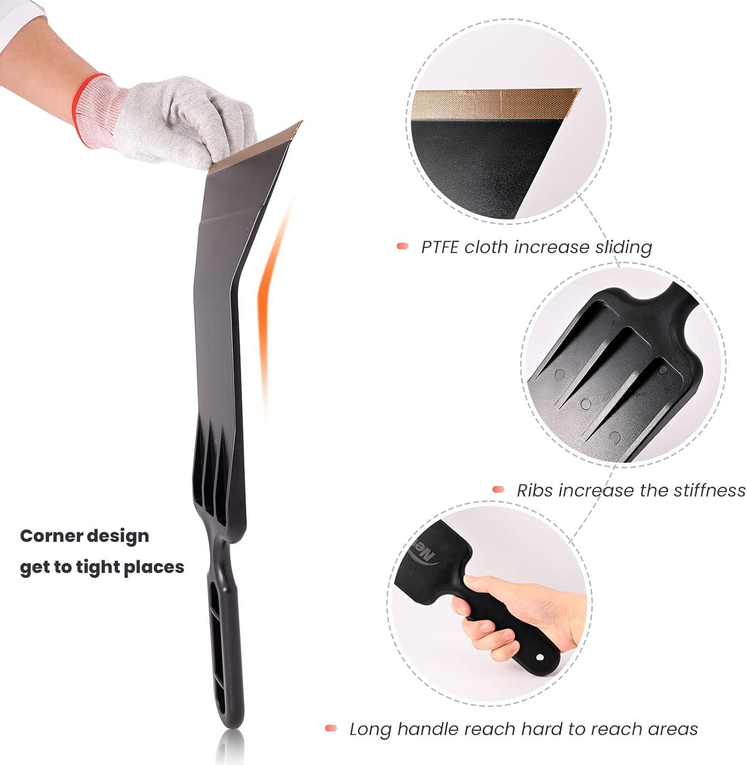 imageNEWISHTOOL Window Tint Tools Bulldozer Squeegee Kit Green Wide Mouth ampamp Scrubber Paddle Scraper with Spare Scouring Pads for Windshield Cleaning Window Film Installing Long Handle Tint ToolsBlack