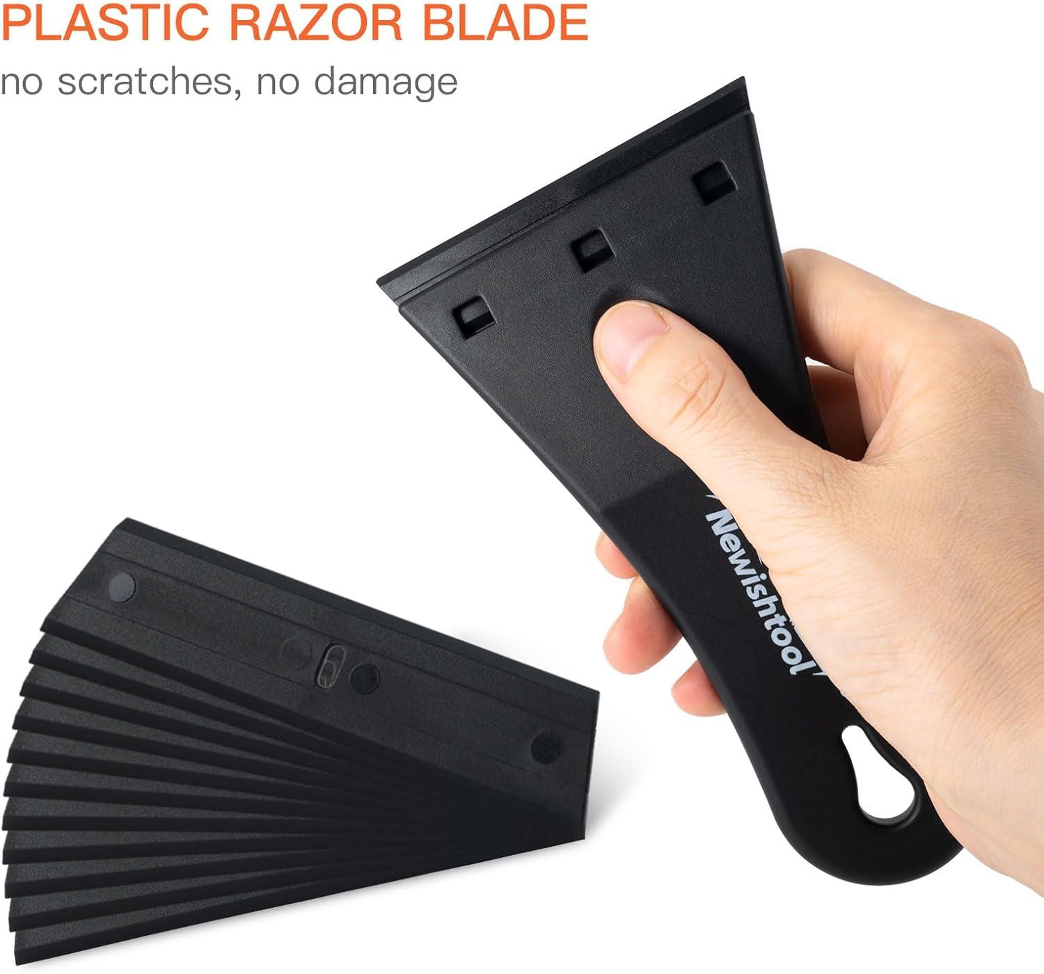 imageNewishTool Plastic Razor Scraper with 3Inch Blade Pack of 2 with 20 Extra Blades for Glue Residue Labels Decals ampamp Stickers on Windows ampamp Glass