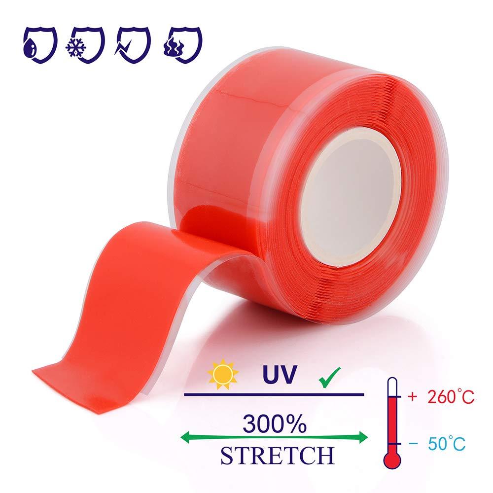 imageSelfFusing Silicone Fusional Repair Tape  SelfAdhesive for Leak Seal Repair  Electrical Insulation  Heat Resist ampamp Waterproof  Airtight  MultiPurpose Soft Rubber Strip  3m x 25mm x 05mm  Red