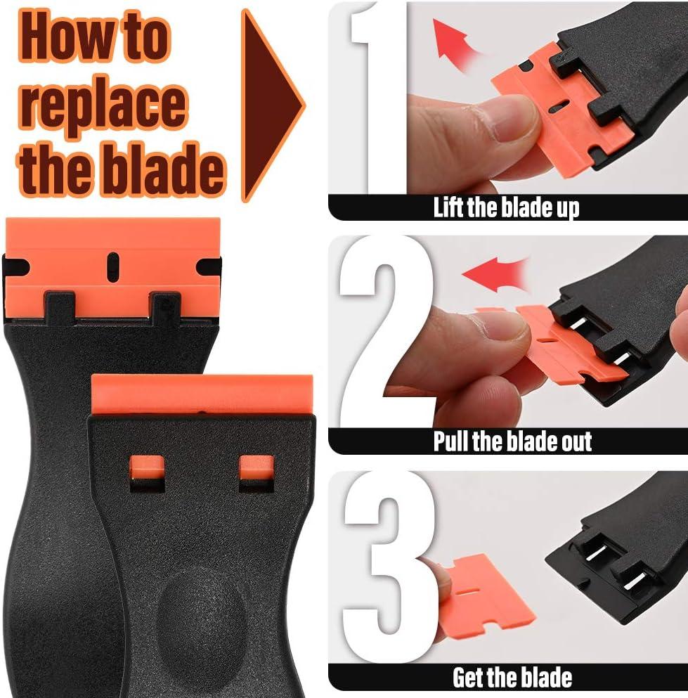 imageSticker Scraper Tool Set include 120 Pcs 15 Inch Plastic Scraper Blades  2 Pcs Plastic Razor Blade Scraper for Auto Vinyl Wrap Window Tint Glass Cleaning Adhesive Glue Paint Remove Plastic Scraper