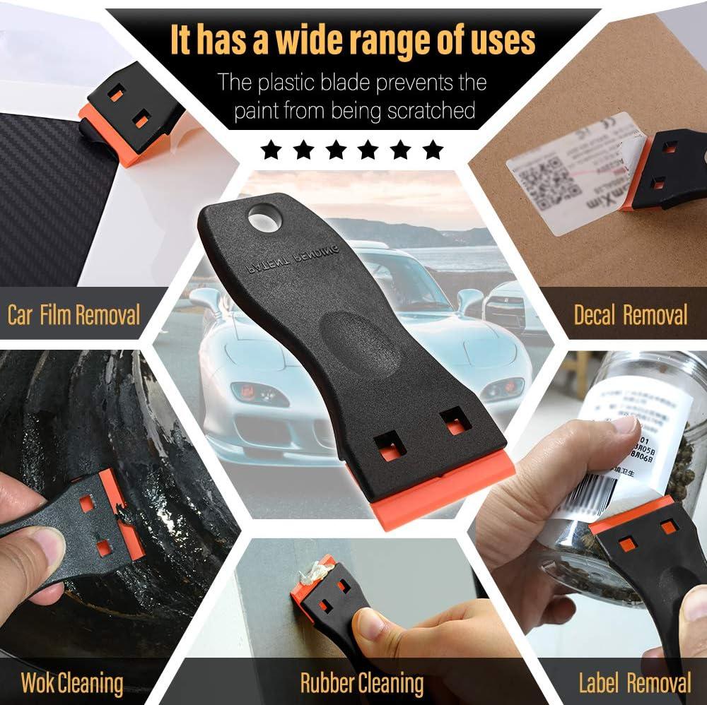 imageSticker Scraper Tool Set include 120 Pcs 15 Inch Plastic Scraper Blades  2 Pcs Plastic Razor Blade Scraper for Auto Vinyl Wrap Window Tint Glass Cleaning Adhesive Glue Paint Remove Plastic Scraper