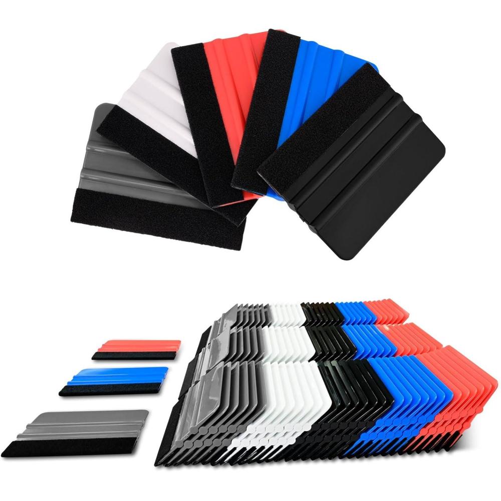 imageNEWISHTOOL 100 PCS Felt Squeegee for Vinyl  Flexible Plastic Squeegee with Fabric Felt for Vinyl Wrap Application Bubble Removal Sign Making Graphic Decal Installing ampamp Car Wrapping Scraper ToolMixed Colors