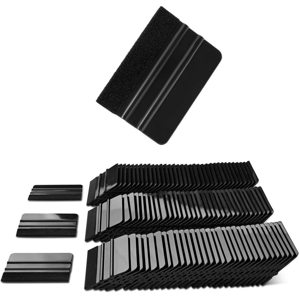 imageNEWISHTOOL 100 PCS Felt Squeegee for Vinyl  Flexible Plastic Squeegee with Fabric Felt for Vinyl Wrap Application Bubble Removal Sign Making Graphic Decal Installing ampamp Car Wrapping Scraper ToolBlack