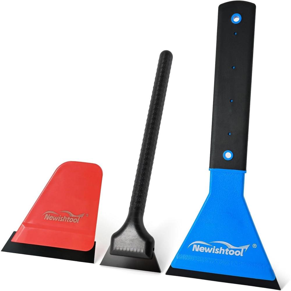 imageNEWISHTOOL 3 IN 1 Automotive Window Tint Squeegee Kit Includes Long Handle Squeegee Quarter Window Squeegee Small Rubber Wiper for Car Window Film Installing and Cleaning Vinyl Wrap PPF Application