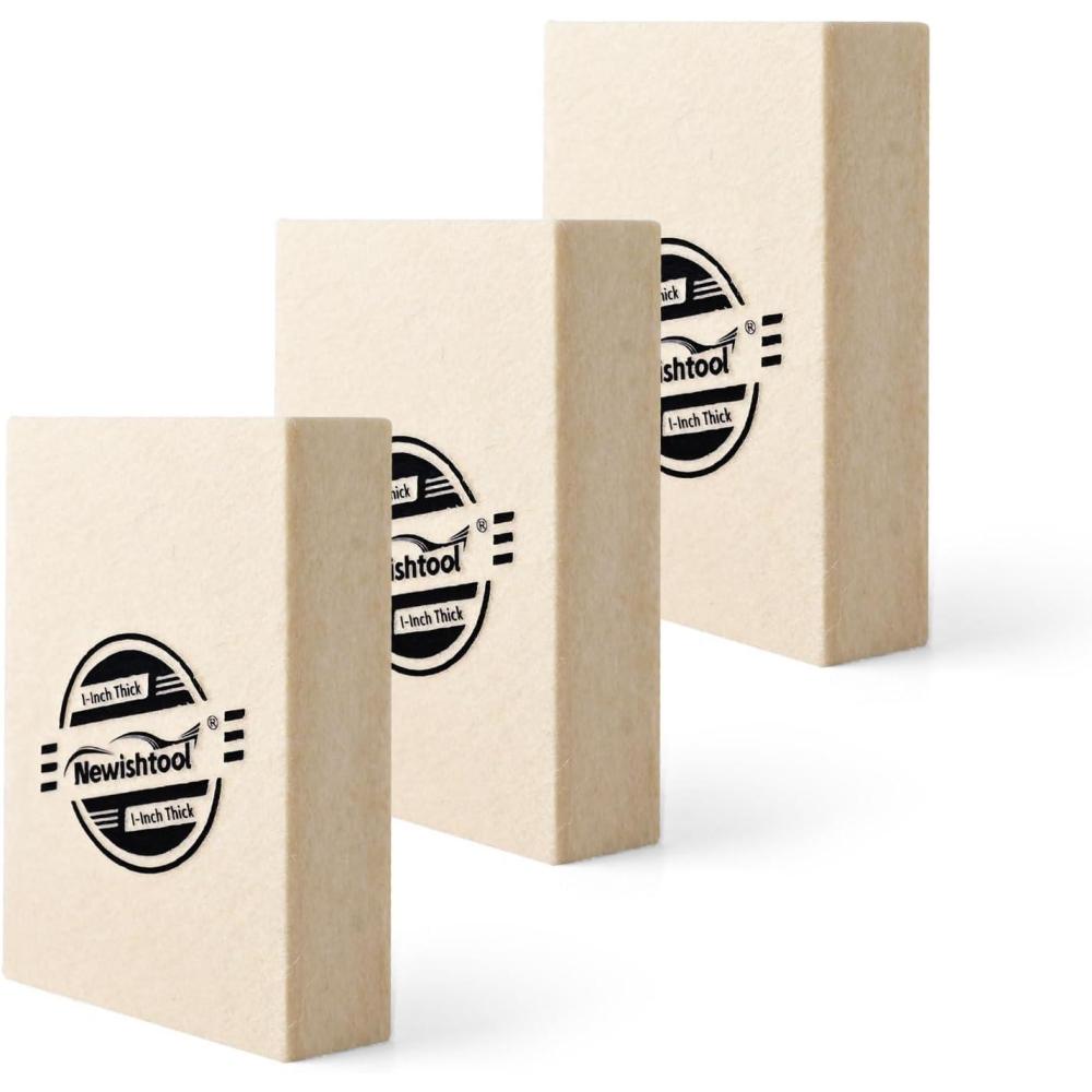 imageNEWISHTOOL 3 PCS Wool Felt Squeegee Window Tint Tools 1 Inch Thick Scratch Free Soft Woolen Squeegee for Vinyl Wrap Glass Tint Film Car Wrapping PPF Installation HalfMoon ShapedRectangular Shaped