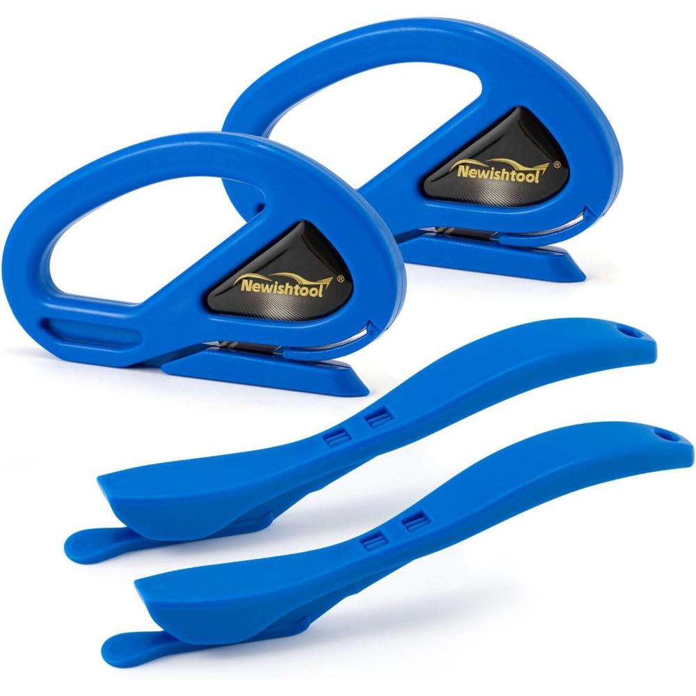 imageNEWISHTOOL 4 Pack Blue Wrap Cutter Wrapping Paper Cutter Safety Knife for Cutting Wrap Papers Craft Paper 2 Types Sliding Cut Tool Paper Slitter KnifeBlue