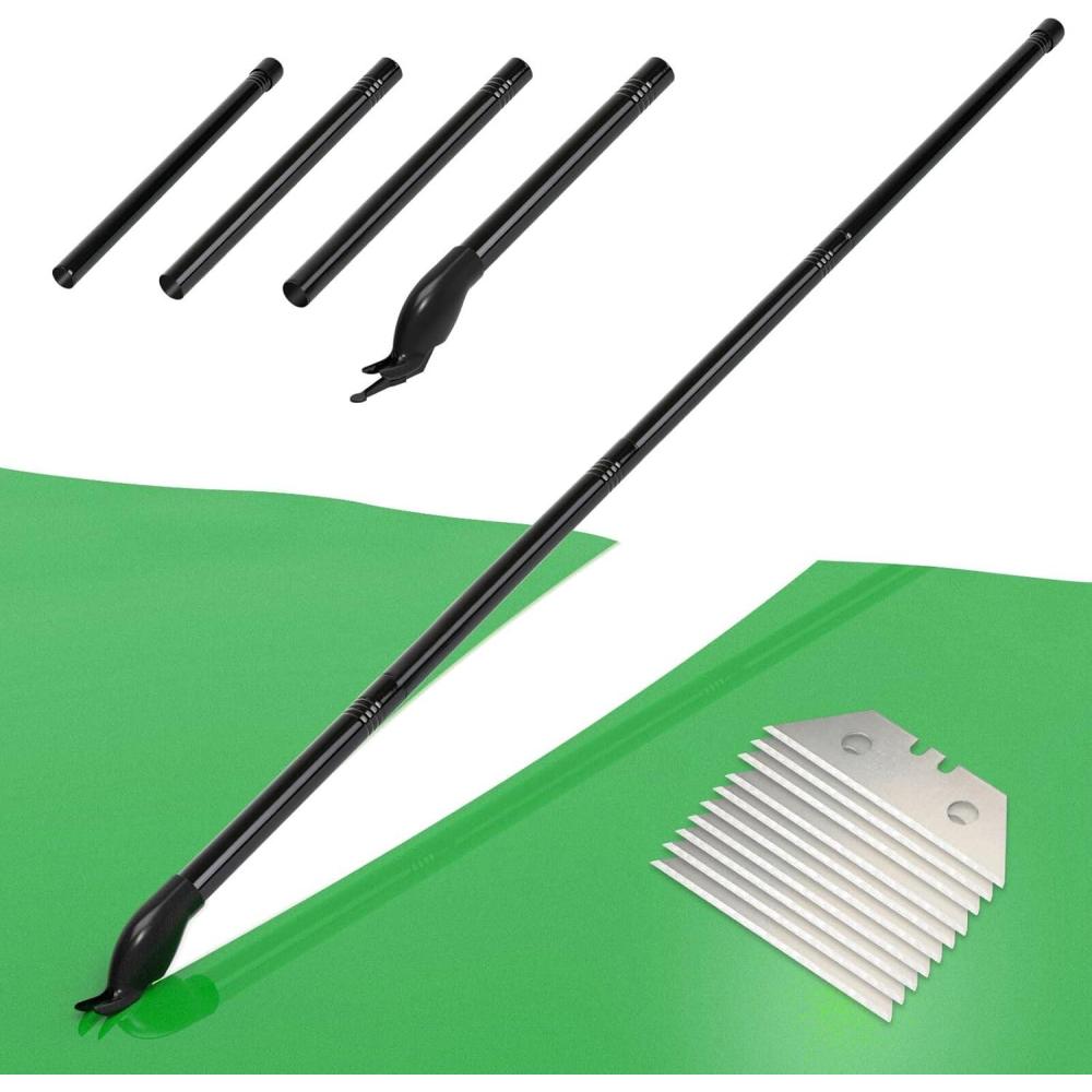 imageNEWISHTOOL 63 INCH Long Reach Vinyl Cutter with Straight Cutting Guide 4 Sections Adjustable Handle Poles 10 PCS Thick Razor Blades and a Spare Head Knife for Thin Materials Paper Film Banner Cuts