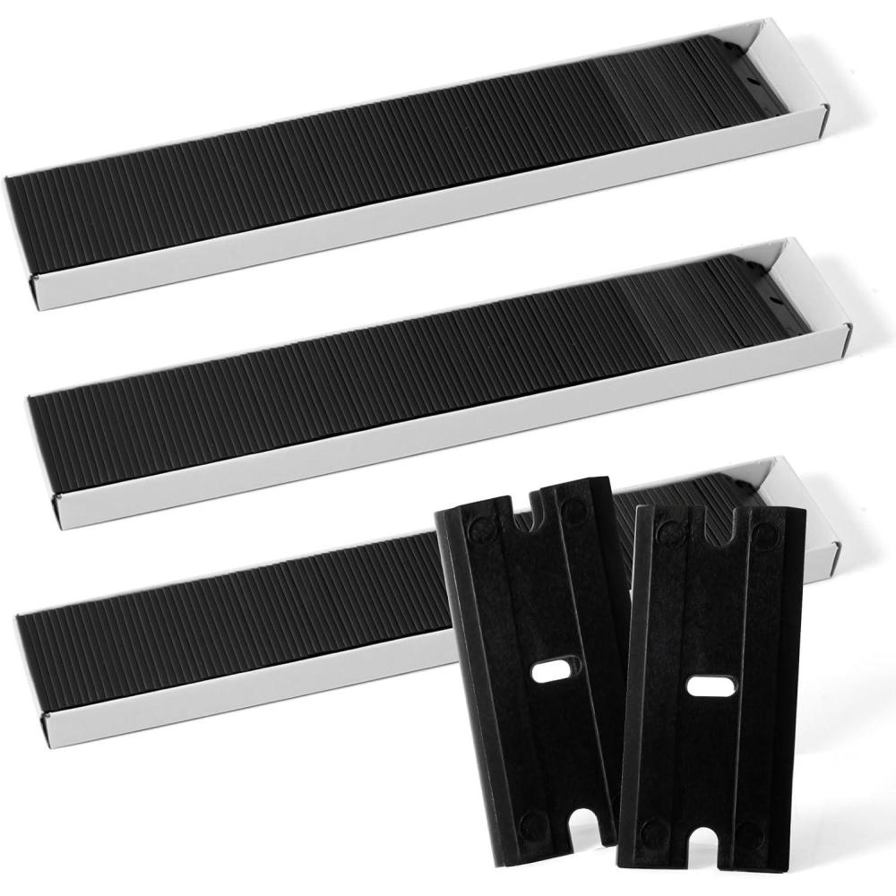imageNEWISHTOOL Black Plastic Razor Blades 300 PCS Double Edged Replacement for Scraper and Safety Glass Use  15 Inch for Removing Label Decal ampamp AdhesiveBlack