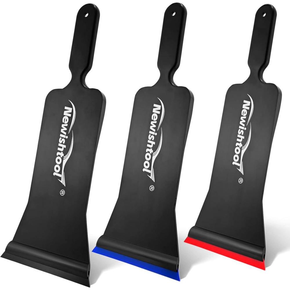 imageNEWISHTOOL Bulldozer Squeegee Kit Tint Tools Long Handle Rubber Squeegee for FrontBack Rear Window Film Application Pack of 3 Different Durometer Blade Replaceable Auto Flat Glass Tint Squeegee3 pcs Squeegee