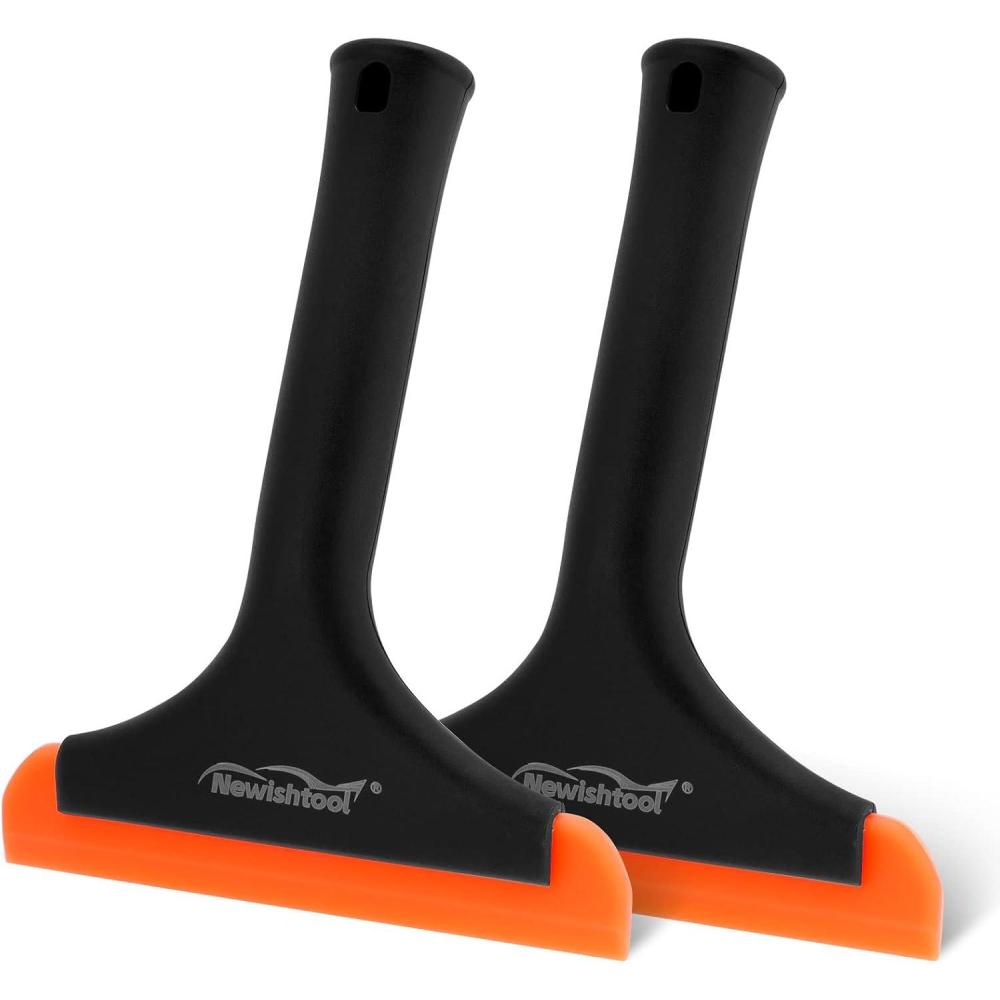 imageNEWISHTOOL Car Glass Small Window Squeegee Auto Water Blade Side Mirror Water Wiper Shower Squeegee for Glass Doors 59quot Blade 75quot Long Handle Silicone Squeegee 3 PackBlackorange