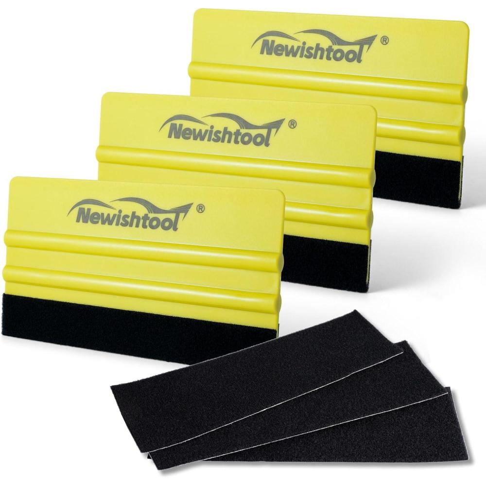 imageNEWISHTOOL Hard Vinyl Sign Squeegee 3 PCS 5Inch Felt Edge Sturdy Squeegee and Spare Fabric Felt Replacements Vinyl Application Tools for Sign Making Car Wrapping Auto Window Tint Film Installing