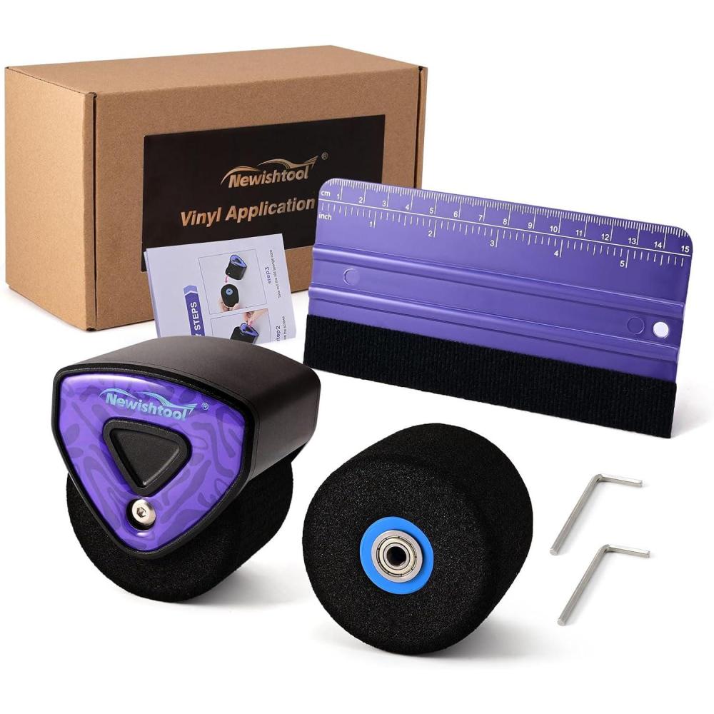imageNEWISHTOOL HeatResistant Vinyl Application Tool Aluminum Alloy Handle Sponge Seam Roller with Spare Foam and Felt Squeegee for Decal Vinyl Wrapping Over Rivets Contours Textured and Uneven Surface