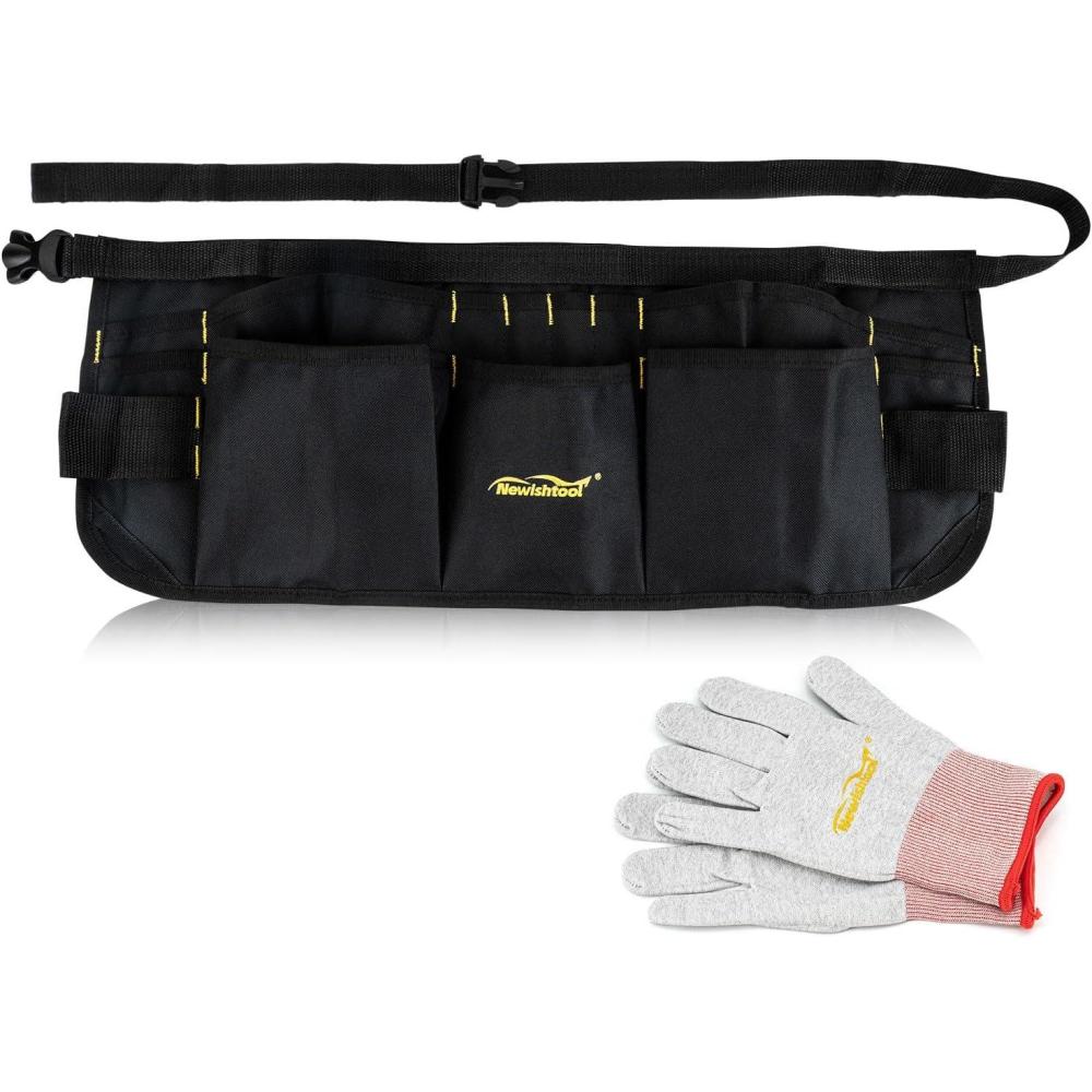 imageNEWISHTOOL Oxford Pocket Apron 13 Pockets Work Waist Tool Apron Duty Car Wrap Tools Bag for Film Application and Sign Making Adjustable Waist Strap Tools Pouch and Gloves for Adults