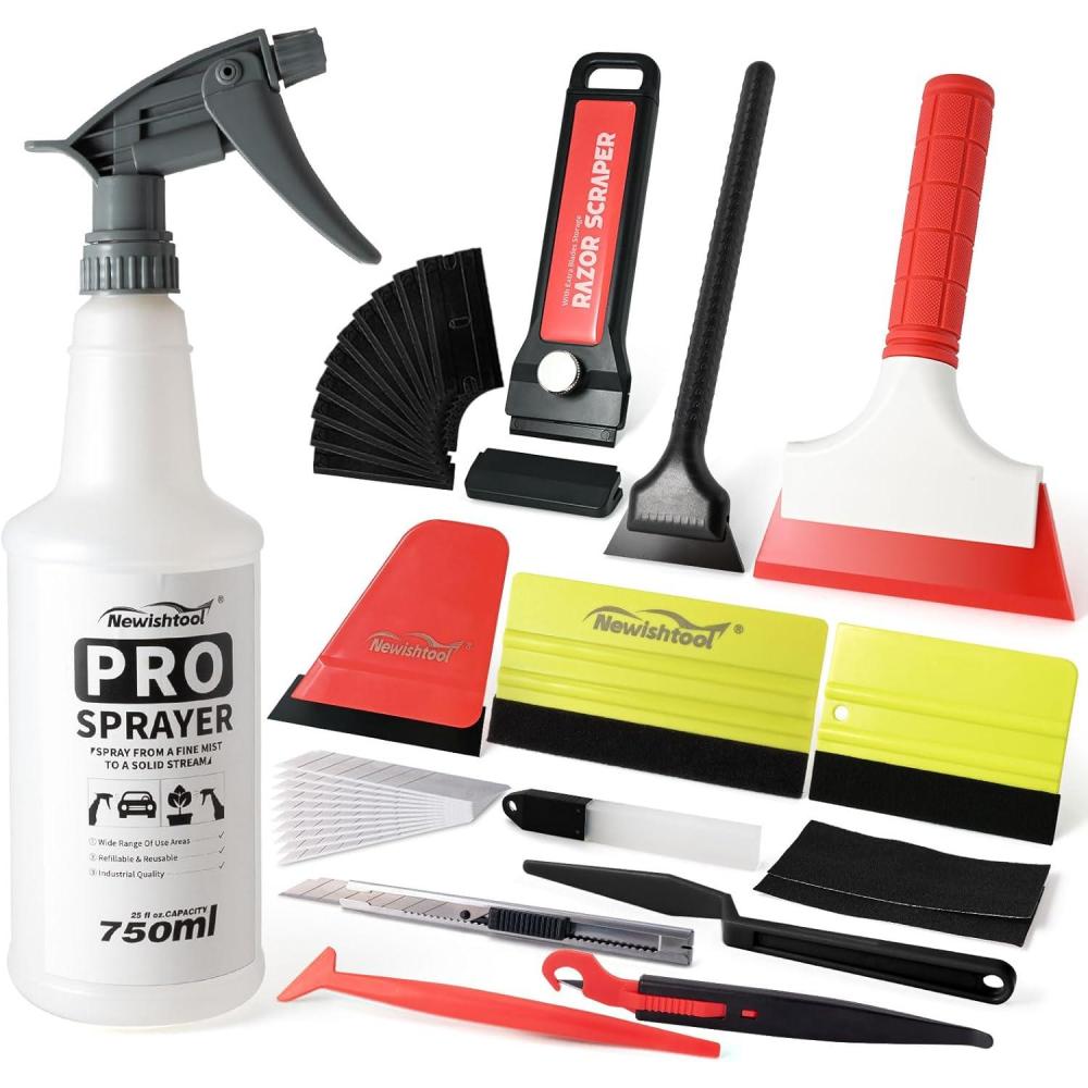 imageNEWISHTOOL Profi Window Tint Kit Vinyl Wrap Tool Car Window Tint Tools Felt Squeegee for Vinyl Sprayer Bottle Micro Tucking Squeegee Rubber PPF Tools Razor Scraper and Safety Cutter Knife Tint Kit
