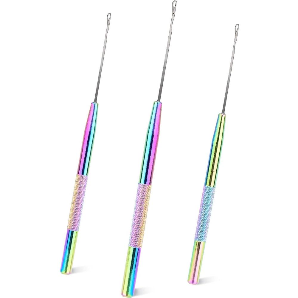 imageNEWISHTOOL Stainless Steel Hair Extension Loop Needle Threader Wire Pulling Hook Tool and Bead Device Tool Micro Link Tool Loop Threader for Hair Silicone Beads Feather Extensions Supplies Pack 3Rainbow