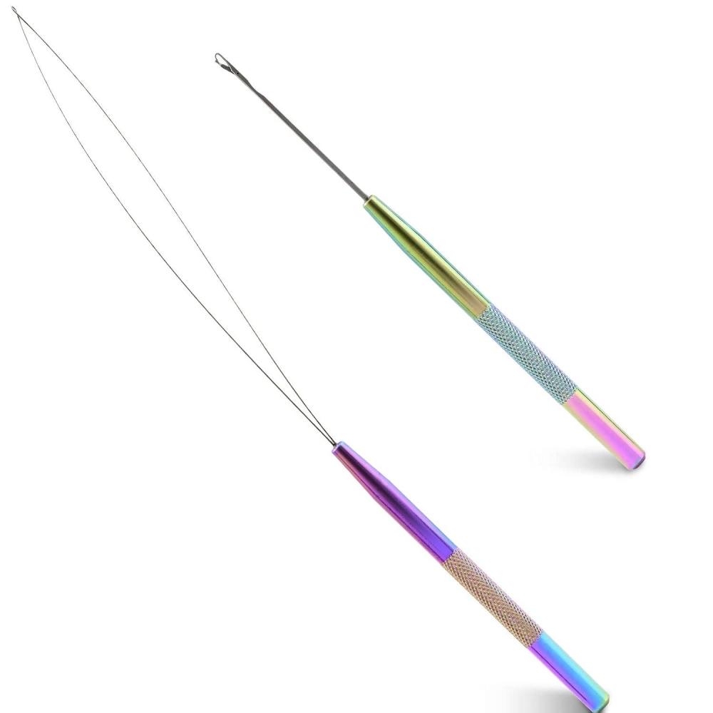 imageNEWISHTOOL Stainless Steel Hair Extension Tool Kit Loop Needle Pulling Hook and Threader Wire Beads Device for Hair Micro Links Hair Kit for Silicone Beads Feathers Hair Extension StylingNeon
