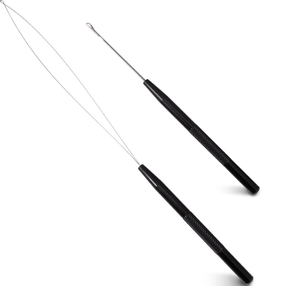 imageNEWISHTOOL Stainless Steel Hair Extension Tool Kit Loop Needle Pulling Hook and Threader Wire Beads Device for Hair Micro Links Hair Kit for Silicone Beads Feathers Hair Extension StylingBlack