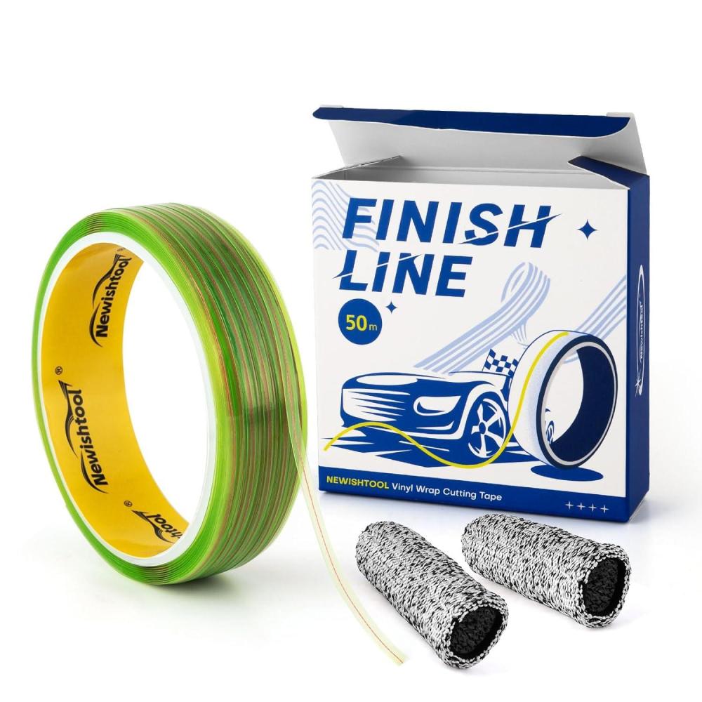imageNEWISHTOOL Vinyl Wrap Cutting Tape Knife Less Finish Line Tape Tool 35mm x 50 Meter Roll 164 Ft Wrap Edge Cutting Detailer Tape with 2 PCS Finger Cots for Precise Cut Graphic Film Without Blade