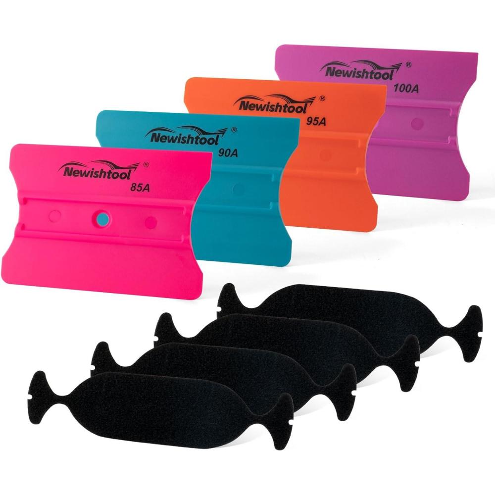 imageNEWISHTOOL Vinyl Wrap Squeegee with Wing Shaped Blade for Vehicle Wrapping Sign Marking Window Film Application Rounded ampamp Squared Corners inOne 4quot Squeegee with Felt 4Pack Different Hardness4 Colors