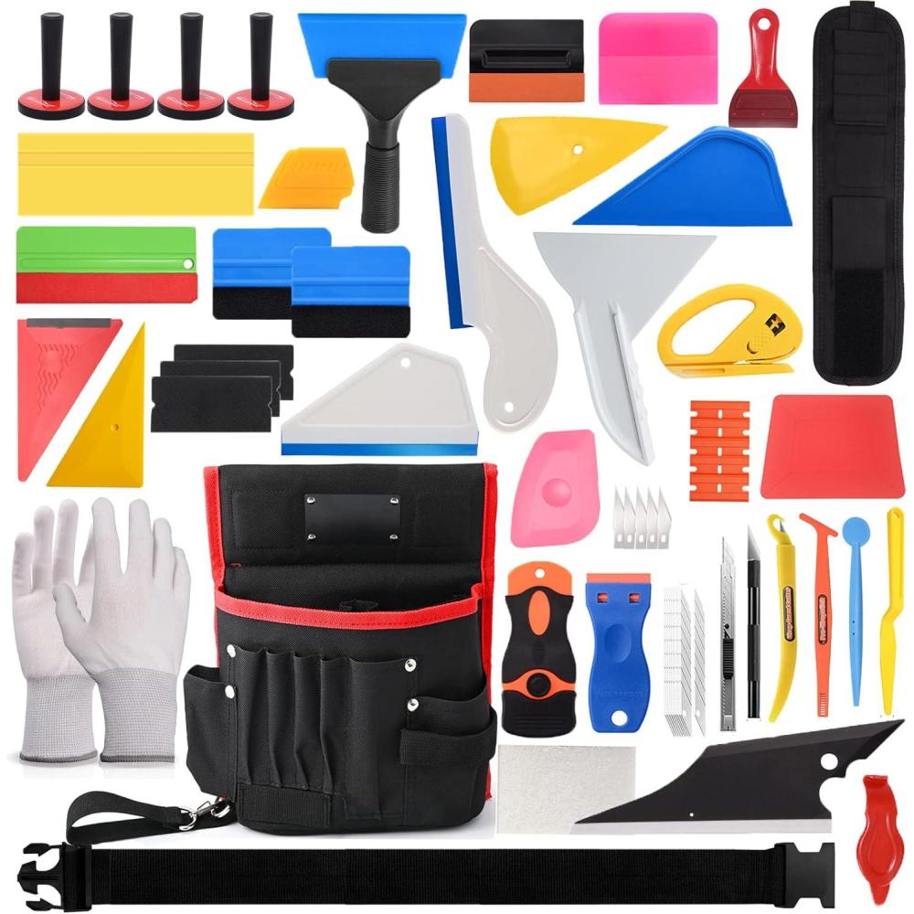 imageNEWISHTOOL Vinyl Wrap Tool Window Tint Film Application Kit Includes Wrap Tools Bag Wristband Pouch Vinyl Magnets PPF Squeegee for Car Wrapping Auto Glass Film ampamp Paint Protection Film Installing
