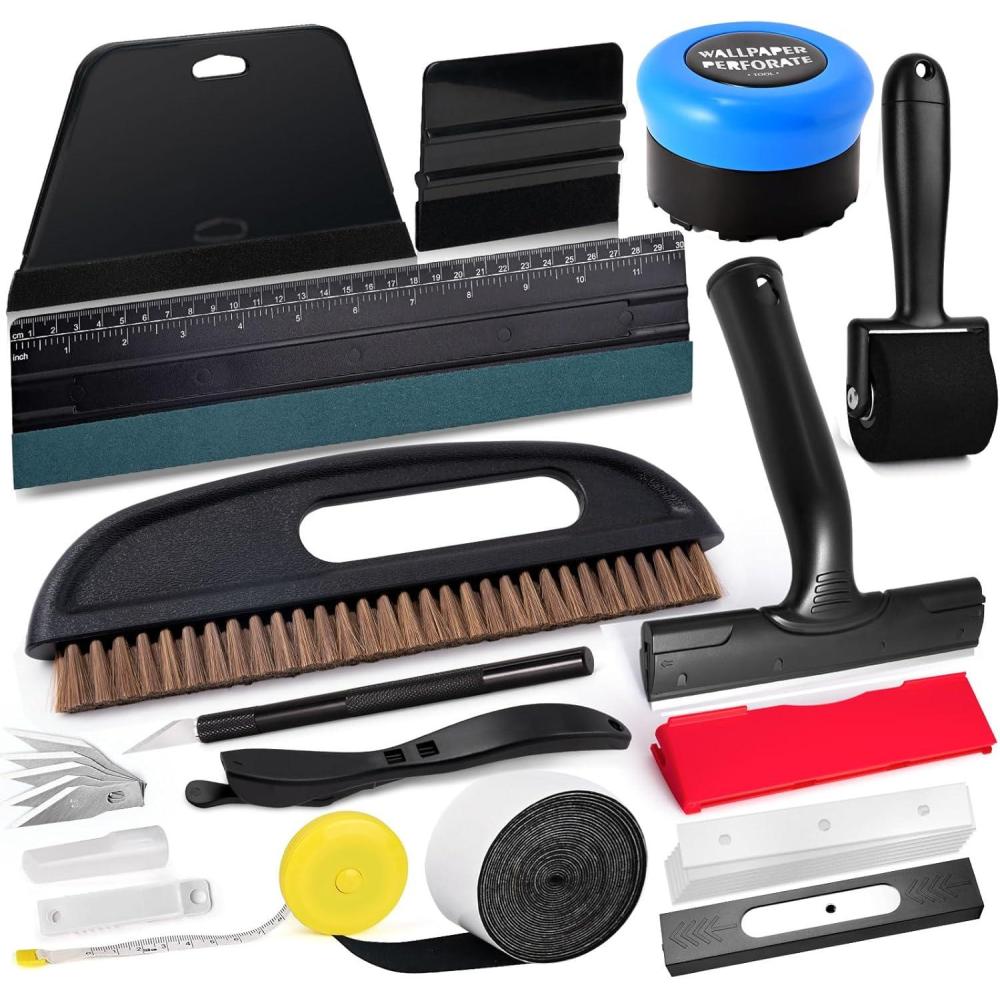 imageNEWISHTOOL Wallpaper Kit Wallpaper Smoothing Tool with Squeegee Smoother Seam Roller Wallpaper Brusher Wallpaper Stripper Sticker Scraper for Applying Peel and Stick Wallpaper Vinyl Backsplash