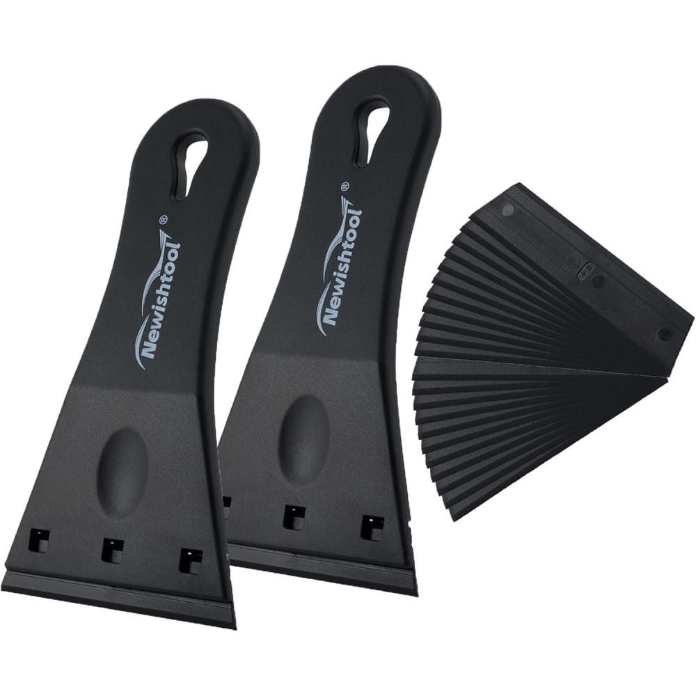 imageNewishTool Plastic Razor Scraper with 3Inch Blade Pack of 2 with 20 Extra Blades for Glue Residue Labels Decals ampamp Stickers on Windows ampamp Glass