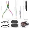 imageNEWISHTOOL Hair Extension Tool Kit Micro Links Beading Pliers Loop Pulling Hook Threader Bead Device Tool and 300 PCS Silicone Beads Hair Styling Accessories Micro Rings Feather Extension Tools