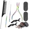 imageNEWISHTOOL Hair Extension Tool Kit Micro Links Beading Pliers Loop Pulling Hook Threader Bead Device Tool and 300 PCS Silicone Beads Hair Styling Accessories Micro Rings Feather Extension Tools