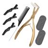 imageNEWISHTOOL Tape in Hair Extension Tools Kit Stainless Steel Tape Sealing Pliers Fine Tail Comb Hair Clips ampamp Pads for Human Hair Extension Tape Sealing Gold Flat Surface Taping Clamp PlierGold