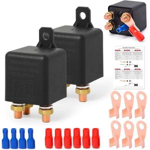 image12V 250A Continuous Relay OnOff Power Switcher Automotive Starter Relays for Car Truck Boat Electrical Control 5 Pin SPDT Split Charger  Heavy Duty Copper Lugs with Boots  Wire Terminal Connectors2Pcs Relays  Terminals
