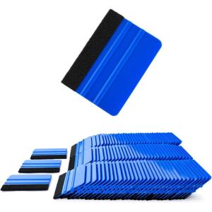 imageNEWISHTOOL 100 PCS Felt Squeegee for Vinyl  Flexible Plastic Squeegee with Fabric Felt for Vinyl Wrap Application Bubble Removal Sign Making Graphic Decal Installing ampamp Car Wrapping Scraper ToolBlue