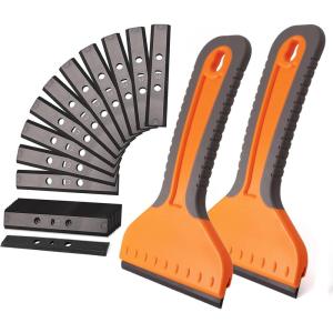 imageNEWISHTOOL 4inch Plastic Razor Blade Scraper 2 PCS Big Blade Paint Scraper Sticker Remover Scraper Tool with 20 Pcs Blades for Glue Label Decal Wallpaper Removing Glass Cleaning