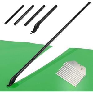 imageNEWISHTOOL 63 INCH Long Reach Vinyl Cutter with Straight Cutting Guide 4 Sections Adjustable Handle Poles 10 PCS Thick Razor Blades and a Spare Head Knife for Thin Materials Paper Film Banner Cuts