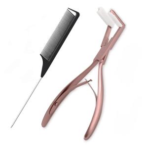 imageNEWISHTOOL Hair Extension Tools Kit Tape in Plier ampamp Comb Tool Stainless Steel Sealing Pliers Flat Surface Hair Extension Tool Human Hair Extensions Styling Hair Pliers Tool Tape Clamping Pliers KitPink