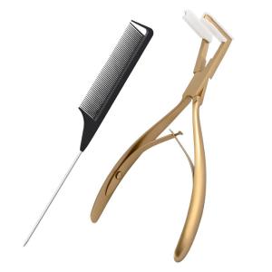 imageNEWISHTOOL Hair Extension Tools Kit Tape in Plier ampamp Comb Tool Stainless Steel Sealing Pliers Flat Surface Hair Extension Tool Human Hair Extensions Styling Hair Pliers Tool Tape Clamping Pliers KitGold 2
