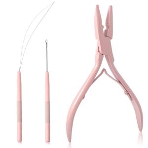 imageNEWISHTOOL Micro Links Hair Extensions Kit Hair Extension Pliers for Beads Hair Extension Loop Needle Pulling Hook Tool Bead Device Tool Kits Micro Link Tools for Hair or Feather Extensions StylingPink