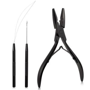 imageNEWISHTOOL Micro Links Hair Extensions Kit Hair Extension Pliers for Beads Hair Extension Loop Needle Pulling Hook Tool Bead Device Tool Kits Micro Link Tools for Hair or Feather Extensions StylingBlack