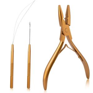 imageNEWISHTOOL Micro Links Hair Extensions Kit Hair Extension Pliers for Beads Hair Extension Loop Needle Pulling Hook Tool Bead Device Tool Kits Micro Link Tools for Hair or Feather Extensions StylingGold