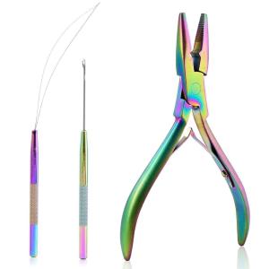 imageNEWISHTOOL Micro Links Hair Extensions Kit Hair Extension Pliers for Beads Hair Extension Loop Needle Pulling Hook Tool Bead Device Tool Kits Micro Link Tools for Hair or Feather Extensions StylingRainbow