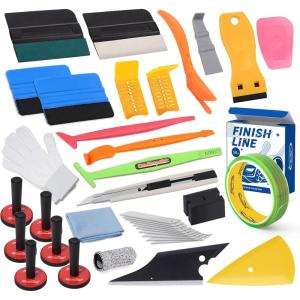 imageNEWISHTOOL Pro Vinyl Wraps Applicator Tool Kit Window Tint Film Car Wrapping Tools Includes 164Ft Knife Less Tape Felt Squeegee Plastic Scraper Wrap Knife and Blades Magnet Holders NT026ANT026A