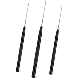 imageNEWISHTOOL Stainless Steel Hair Extension Loop Needle Threader Wire Pulling Hook Tool and Bead Device Tool Micro Link Tool Loop Threader for Hair Silicone Beads Feather Extensions Supplies Pack 3Black