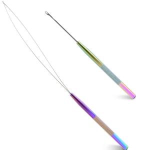 imageNEWISHTOOL Stainless Steel Hair Extension Tool Kit Loop Needle Pulling Hook and Threader Wire Beads Device for Hair Micro Links Hair Kit for Silicone Beads Feathers Hair Extension StylingNeon