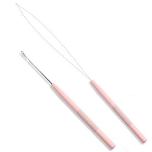 imageNEWISHTOOL Stainless Steel Hair Extension Tool Kit Loop Needle Pulling Hook and Threader Wire Beads Device for Hair Micro Links Hair Kit for Silicone Beads Feathers Hair Extension StylingPink