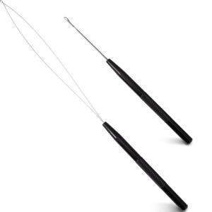 imageNEWISHTOOL Stainless Steel Hair Extension Tool Kit Loop Needle Pulling Hook and Threader Wire Beads Device for Hair Micro Links Hair Kit for Silicone Beads Feathers Hair Extension StylingBlack